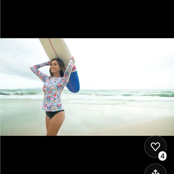 Bright Colored Floral Rashguard with front zip, thumb holes and 50+UPF- NWOT- Sm - Picture 6 of 13